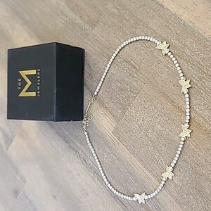 THE PAVE' BUTTERFLY COLLAR NECKLACE, 16" gold